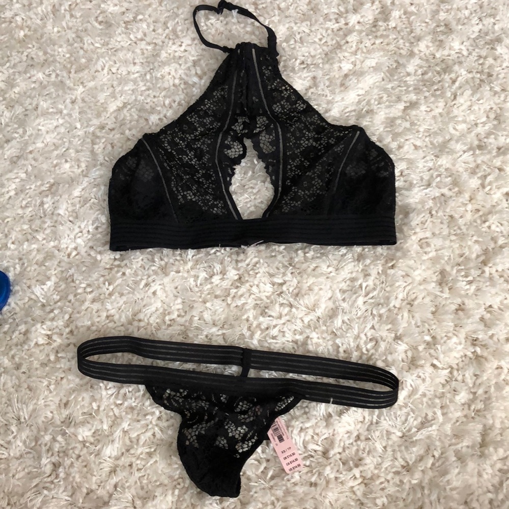Victorias Secret Lace Halter Bralette and Thong set